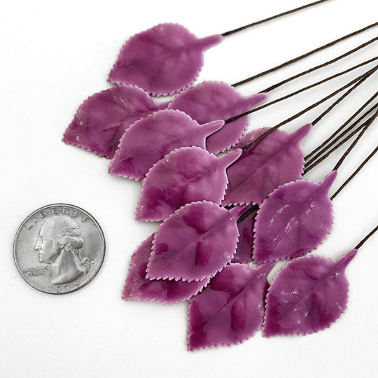 Purple Lacquered Paper Petite Rose Leaves ~ Bundle of 12 Old Fashioned Craft Leaves