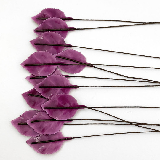 Purple Lacquered Paper Petite Rose Leaves ~ Bundle of 12 Old Fashioned Craft Leaves