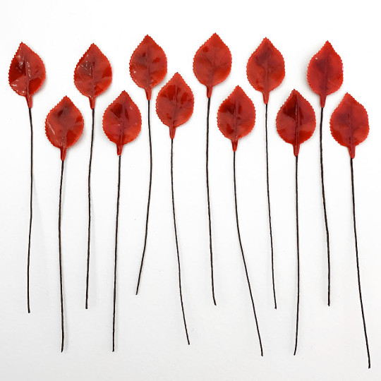 Red Lacquered Paper Petite Rose Leaves ~ Bundle of 12 Old Fashioned Craft Leaves