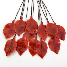 Red Lacquered Paper Petite Rose Leaves ~ Bundle of 12 Old Fashioned Craft Leaves