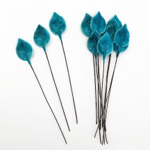 Teal Blue Lacquered Paper Petite Rose Leaves ~ Bundle of 12 Old Fashioned Craft Leaves