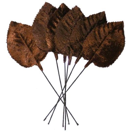 Set of 6 Embossed Brown Velvet Rose Leaves ~ Czech Repub.