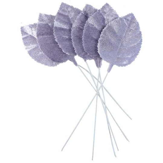 Set of 6 Embossed Lavender Purple Velvet Rose Leaves ~ Czech Repub.