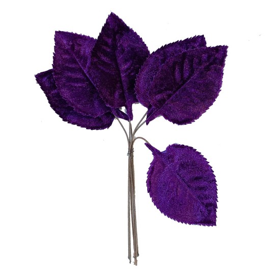 Set of 6 Embossed Purple Velvet Rose Leaves ~ Czech Repub.