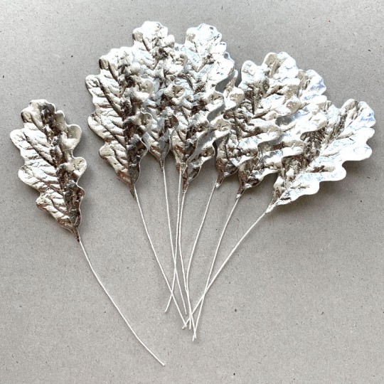 Set of 8 Silver Foil Paper Oak Leaves ~ Czech Repub.
