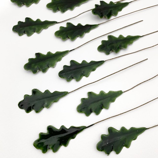 Set of 12 Petite Lacquered Oak Leaves ~ GREEN LACQUER