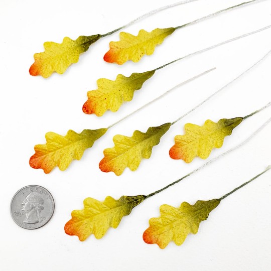 Set of 12 Petite Paper Autumn Ombre Oak Leaves for Fall Crafts