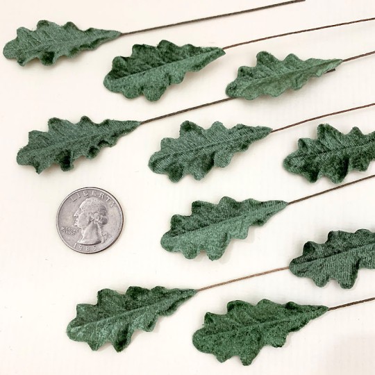 Set of 12 Petite Velvet Oak Leaves ~ SAGE GREEN