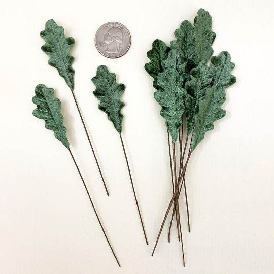 Set of 12 Petite Velvet Oak Leaves ~ SAGE GREEN