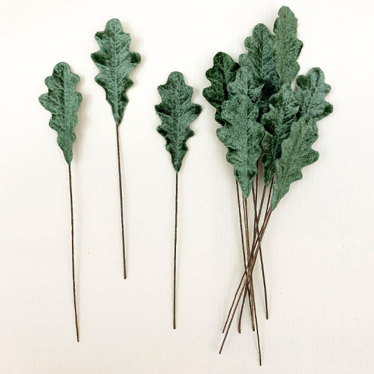 Set of 12 Petite Velvet Oak Leaves ~ SAGE GREEN