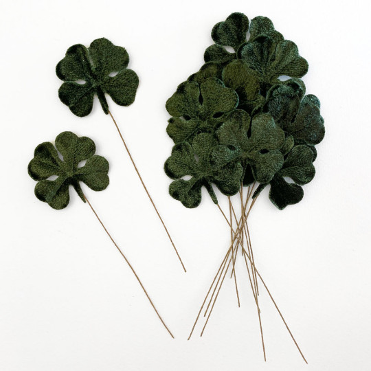 Set of 12 Dark Green Velvet Shamrocks ~ Clover Leaves 