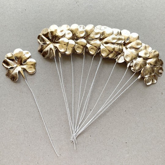 Set of 8 Pale Gold Foil Paper Shamrocks ~ Clover Leaves ~ Czech Repub.