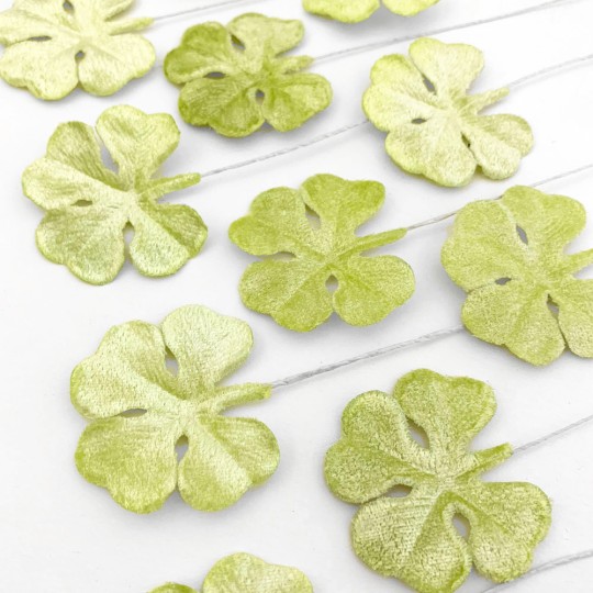 Set of 12 Light Green Velvet Shamrocks ~ Clover Leaves 