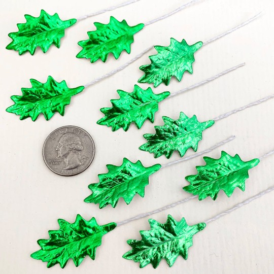 Set of 12 Petite Foil Holly Leaves ~ GREEN