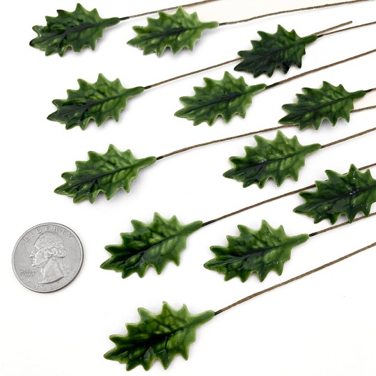 Set of 12 Petite Green Lacquered Holly Leaves for Christmas Crafts