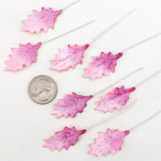 Set of 12 Petite Velvet Holly Leaves ~ MIXED PINK