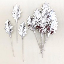 Set of 12 Petite Foil Holly Leaves ~ SILVER