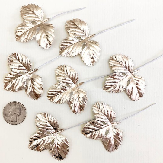 Set of 12 Foil Paper Strawberry Leaves ~ PALE GOLD