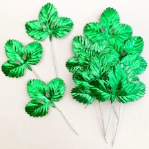 Set of 12 Foil Paper Strawberry Leaves ~ GREEN