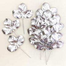Set of 12 Foil Paper Strawberry Leaves ~ SILVER