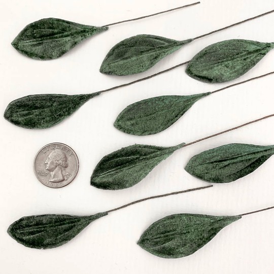 Set of 12 Small Velvet Pear Leaves ~ SAGE GREEN