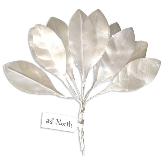 Set of 10 Small White Satin Leaves ~ Czech Repub.