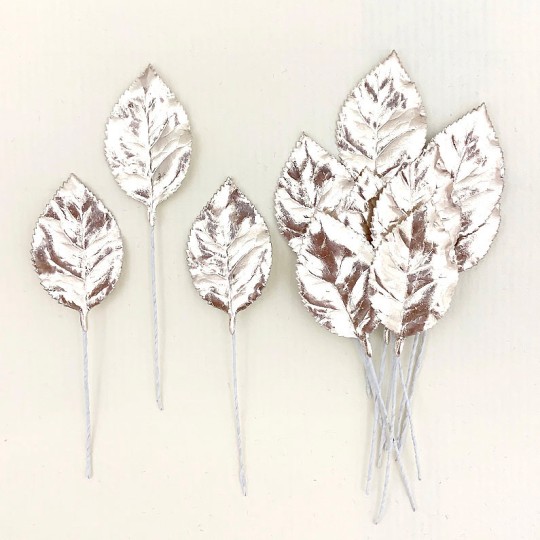 Set of 12 Foil Paper Rose Leaves ~ PALE GOLD