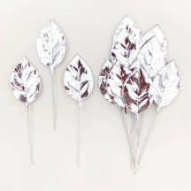 Set of 12 Foil Paper Rose Leaves ~ SILVER