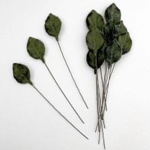 Set of 12 Velvet Rose Leaves ~ MOSS GREEN