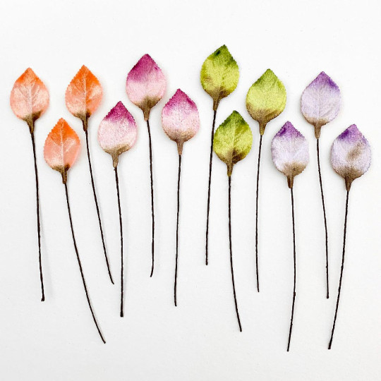 Set of 12 Petite Velvet Rose Leaves ~ ARTIST MIX