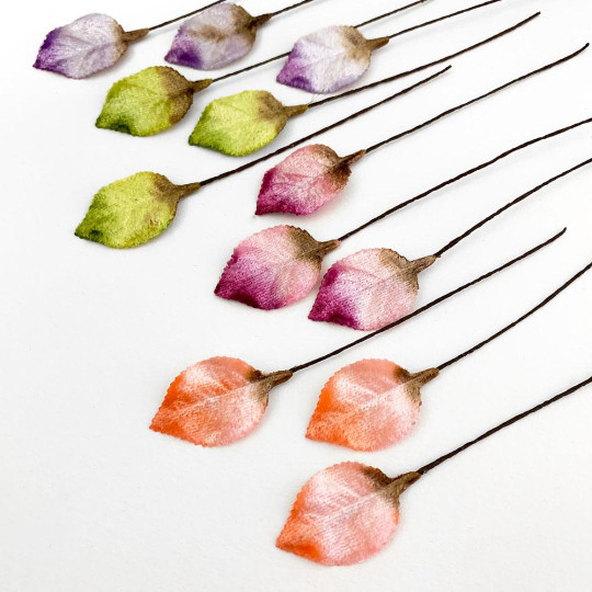 Set of 12 Petite Velvet Rose Leaves ~ ARTIST MIX