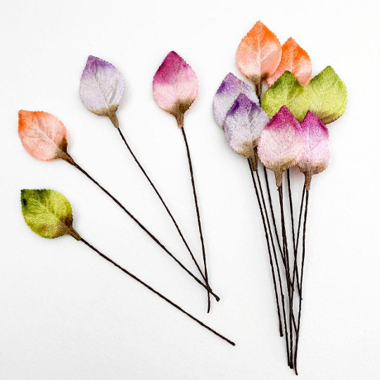 Set of 12 Petite Velvet Rose Leaves ~ ARTIST MIX