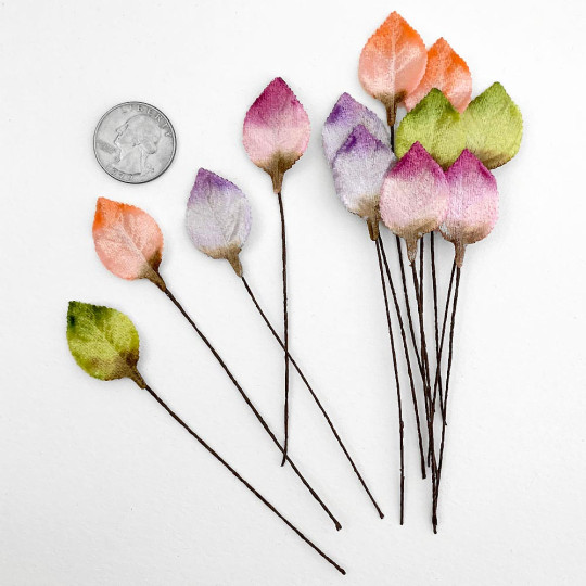 Set of 12 Petite Velvet Rose Leaves ~ ARTIST MIX