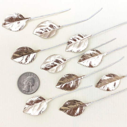 Set of 12 Foil Paper Petite Rose Leaves ~ PALE GOLD