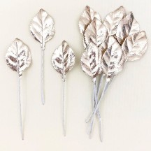 Set of 12 Foil Paper Petite Rose Leaves ~ PALE GOLD