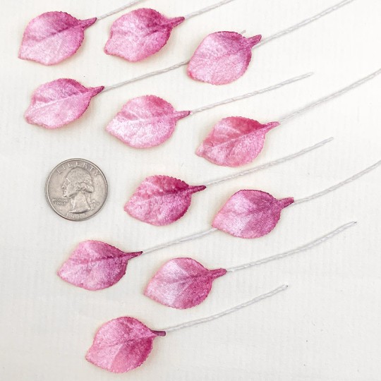 Set of 12 Petite Velvet Rose Leaves ~ MIXED PINK