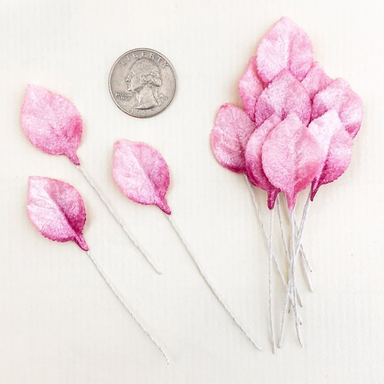 Set of 12 Petite Velvet Rose Leaves ~ MIXED PINK