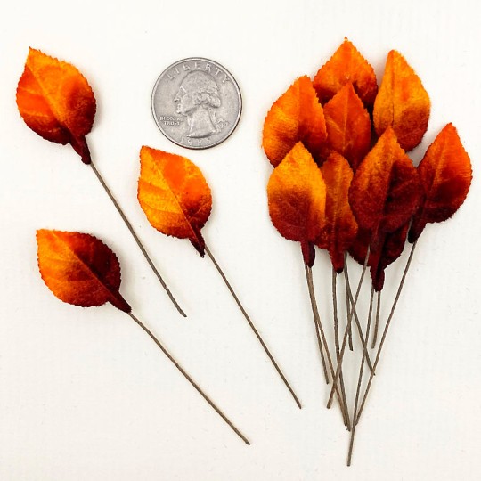 Set of 12 Petite Velvet Rose Leaves ~ AUTUMN OMBRE