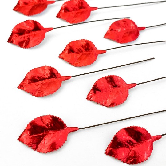 Set of 12 Foil Paper Petite Rose Leaves ~ RED