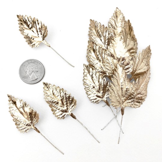 Set of 12 Foil Birch Leaves ~ PALE GOLD