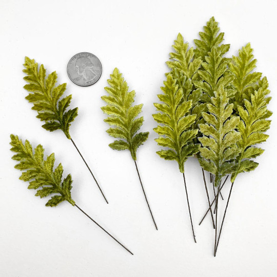 Set of 12 Velvet Fern Leaves ~ GREEN OMBRE
