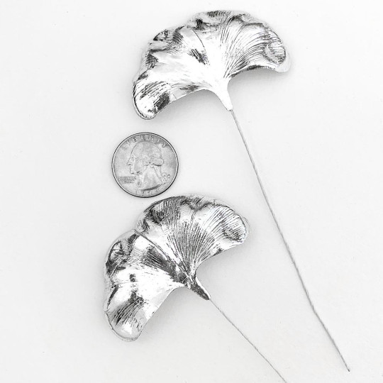 Silver Foil Paper Ginkgo Leaves ~ Set of 12