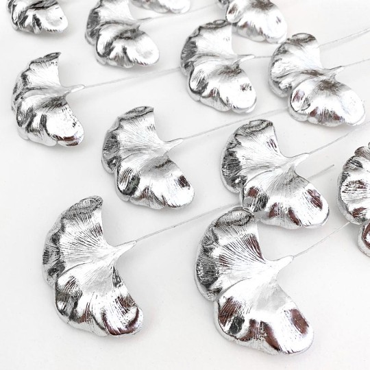 Silver Foil Paper Ginkgo Leaves ~ Set of 12
