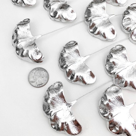 Silver Foil Paper Ginkgo Leaves ~ Set of 12