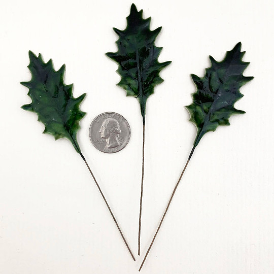 Set of 12 Green Lacquered Holly Leaves for Christmas Crafts