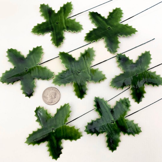 Set of 12 Large Green Lacquered Holly Leaves for Christmas Crafts
