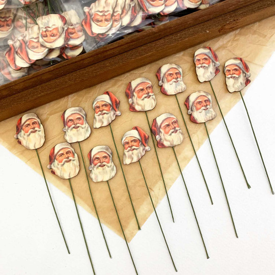 Santa Faces Craft Picks ~ Bundle of 12 Retro-Style Christmas Stems