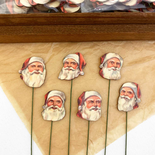 Santa Faces Craft Picks ~ Bundle of 12 Retro-Style Christmas Stems