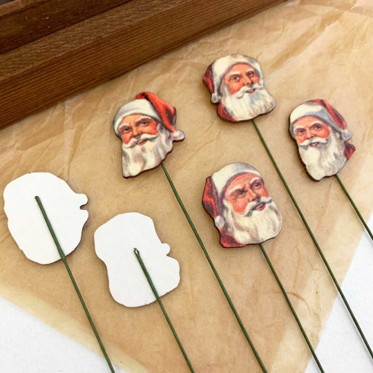 Santa Faces Craft Picks ~ Bundle of 12 Retro-Style Christmas Stems