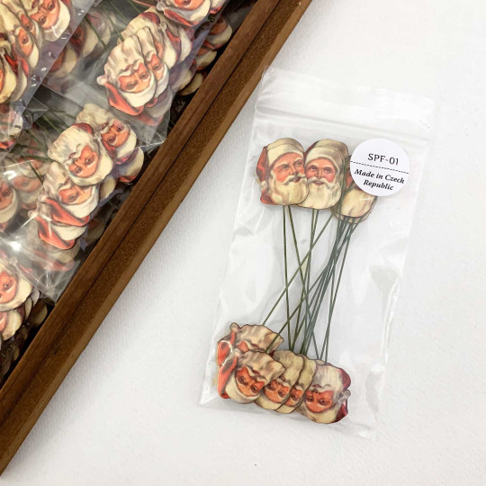 Santa Faces Craft Picks ~ Bundle of 12 Retro-Style Christmas Stems